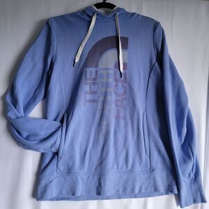 The north face LT blue fleece, pullover hoodie sideways logo contrasting‎ colors